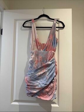 Revolve Superdown Tie-Dye Pink & Blue Ruched Mini Dress